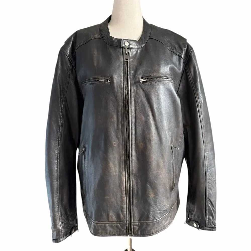 First Classics Men’s Black Leather Motorcycle Jacket XXL Authentic Riding Gear